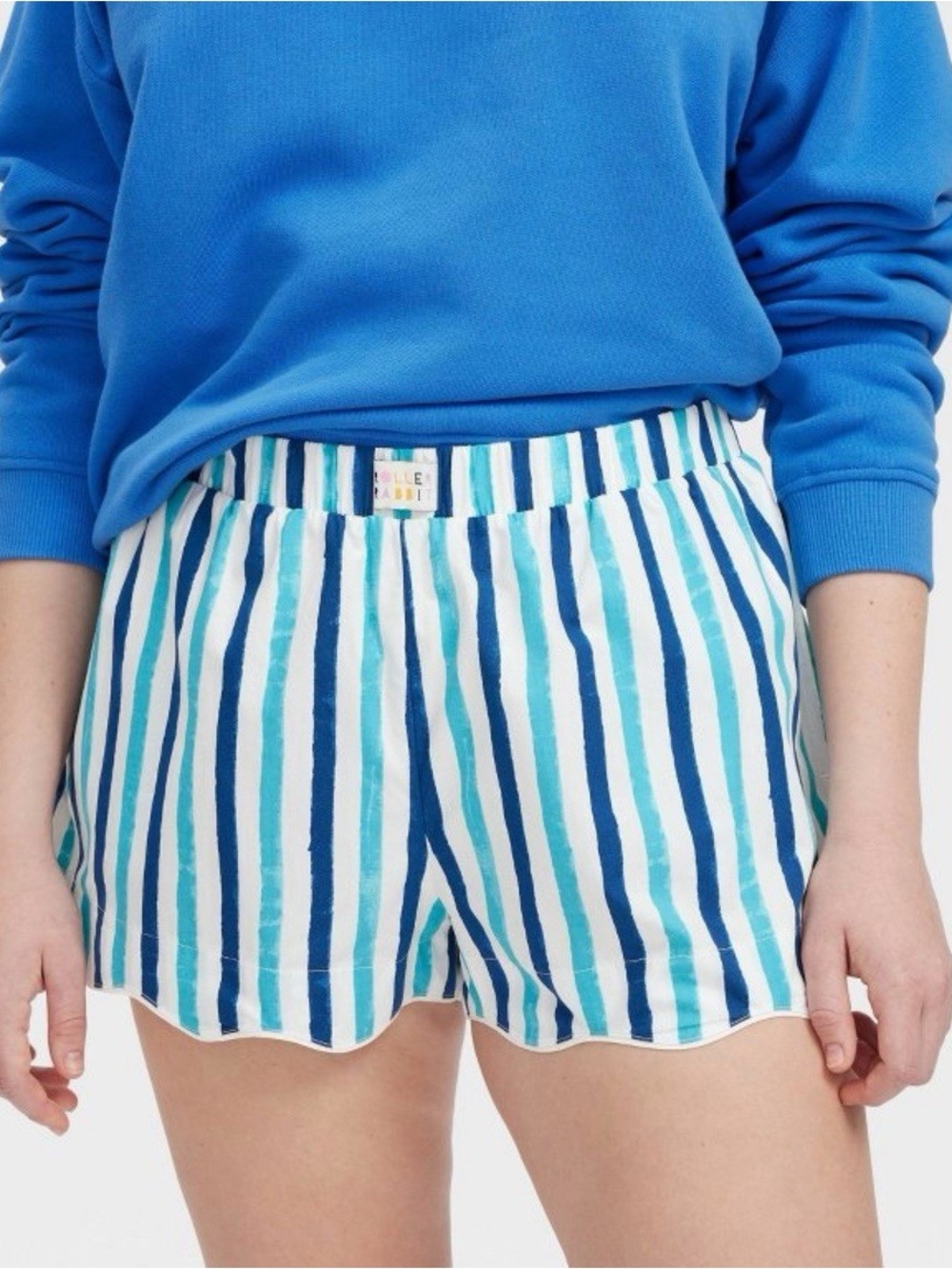 Roller Rabbit Blue and White Striped High-Waist Shorts